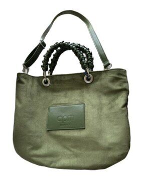 APM Monaco Olive Green Faux Suede Tote Bag NWT Braided Handles Crossbody Strap